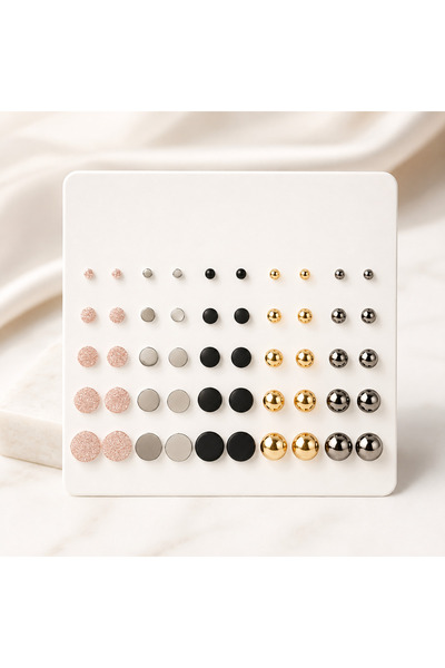Generic Brand Set Versatil 25 Perechi Cercei Tip Stud, 5 Dimensiuni și 5 Culo...