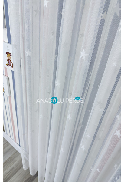 istper Star Detailed Children's Room Tulle Curtain I 1/2.5 Medium Pile I Non-...