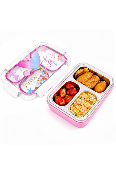 HI-FINE Dreamy Mermaid Kids 304 Stainless Steel Lunch Box 550ml, 3‑Compartmen...