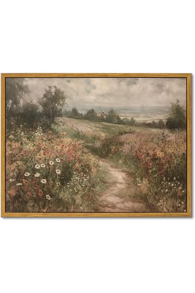 ALAYRA International Framed Vintage Wildflower Field Canvas Wall Art Farmhous...