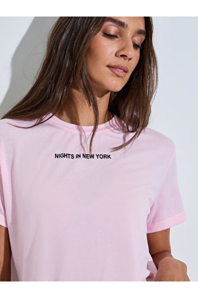 Styli Pink Slogan Print Short Sleeves Regular Fit T-Shirt