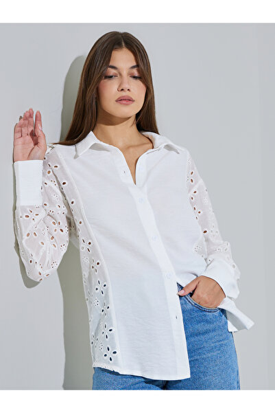 Styli White Eyelet Long Sleeve Shirt