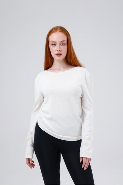 Flarsky Women's Boat Neck Side Gathered Long Sleeve Slim Knitwear Blouse