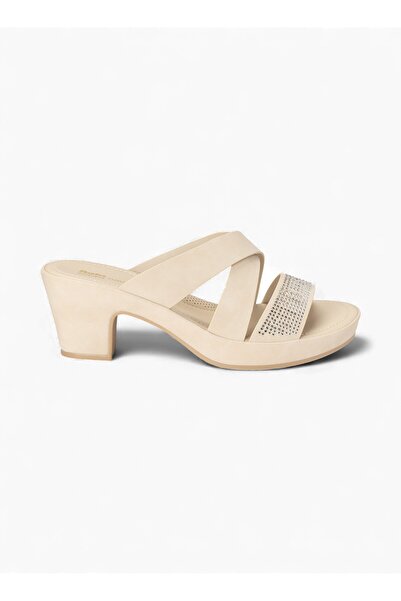 BATA Comfit Heeled Slip-On Sandals with Rhinestone Detail