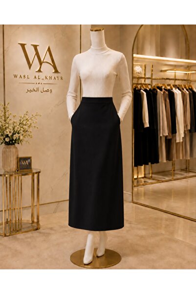 WASL ALKHAIR Women's Elegant Straight Fit Skirt with Side Pockets, Classic So...