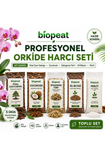 BioPeat Profesyonel Orkide Harcı Seti 1 L Çam Kabuğu 1 L Cocohusk 1 L Sphagnu...