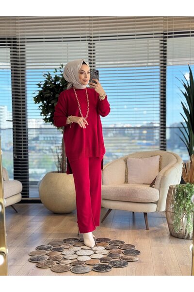 Lamazi Veil 14051 Interlock Efil Knitwear Trouser Set Red