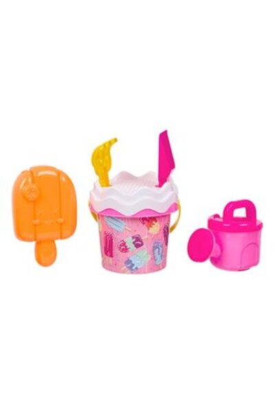 BAMI NETWORK Set galetusa plaja roz Ø14x11cm cu 4 accesorii inghetata