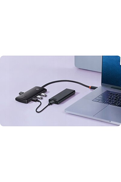 Baseus HUB 4W1 SERIA LITE USB-C cu 4 porturi USB 3.0 + USB-C, 25CM (NEGRU)