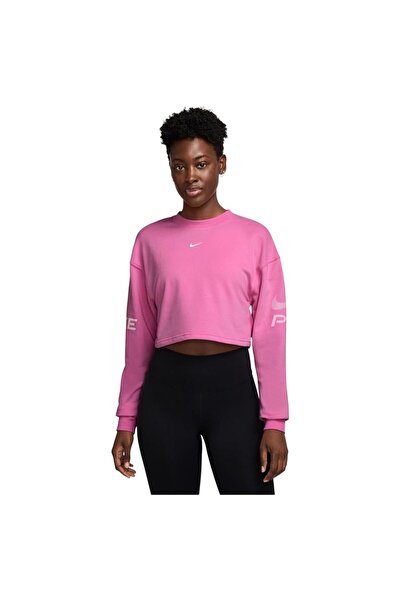 Nike Γυναικείο Φούτερ Pro Dri-FIT Φλις με Σχέδιο και Στρογγυλή Λαιμόκοψη M