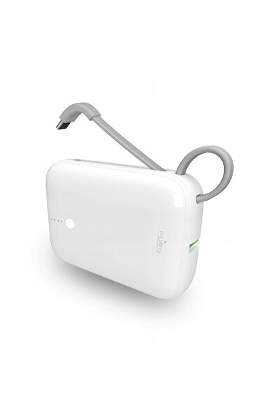 NO BRAND Baterie externă 10000mAh USB-A USB-C cu cablu încorporat - Alb