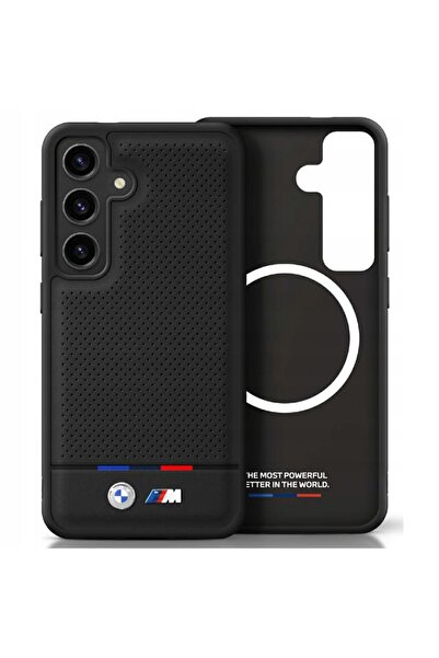NO BRAND Husă BMW din piele cu dungi tricolore MagSafe pentru Galaxy S25, negru