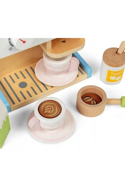 BIGJIGS Toys Jucărie din lemn tip cafenea cu căni pentru prepararea cafelei, ...