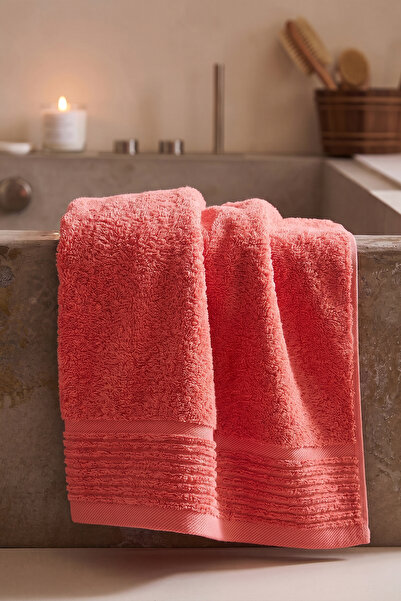 TEOHOMELİNENS Ephesus Bath Towel Set, Set of 2, 60% Bamboo 40% Cotton, Pomegr...