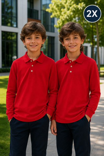 Yalçınoğlu Kids Pachet de 2 tricouri școlare premium cu guler polo, 100% bumb...