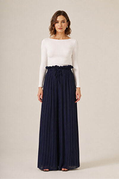 bihan store Women's Comfortable Fit Chiffon Pleated Trousers Y26-30700 - Navy...
