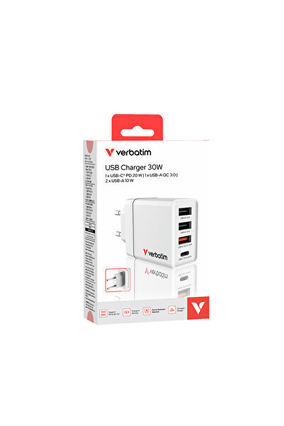 NO BRAND VERBATIM ÎNCĂRCĂTOR DE 30 W CU 3 PORTURI USB-A ȘI 1 PORT USB-C PENTR...