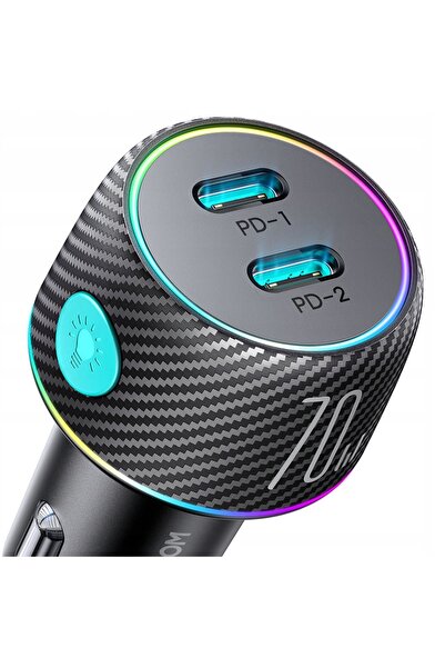 NO BRAND Încărcător auto JoyRoom 2x USB C 70W cu lumină LED