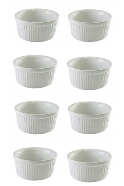 MPLCO Forme ceramice pentru creme brulee, set alb, 8 bucăți + torță
