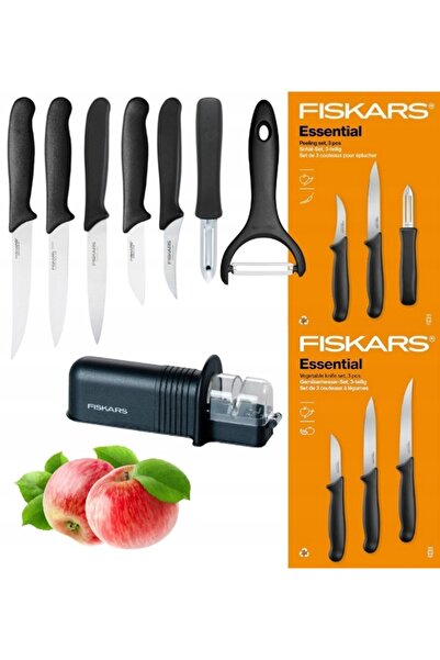 FiSKARS Set esențial de 6 cuțite KPL (pentru legume și curățare) + ascuțitoar...