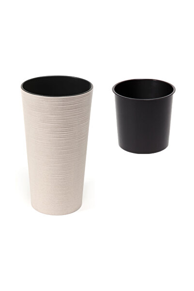 NO BRAND 3x Ghiveci înalt pentru flori, de grădină și balcon, taupe + inserți...