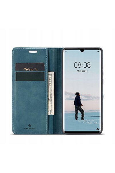 NO BRAND Husă tip portofel SPACECASE din piele albastră pentru HUAWEI P30 PRO