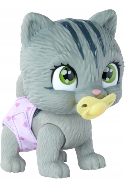 Simba Pisică cu funcție de băut și lins, 15cm + accesorii, PIELUSZKOWY GANG