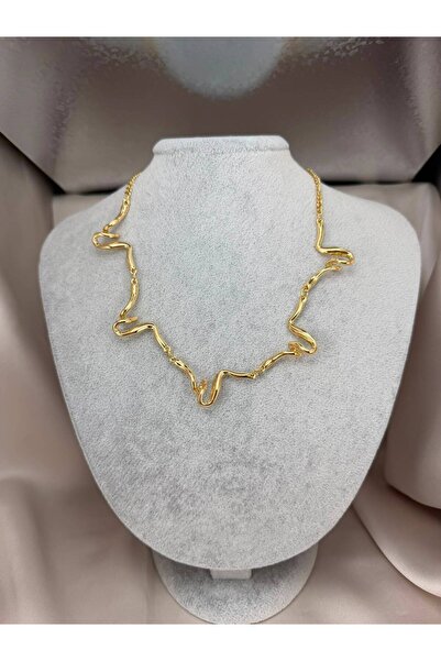 ZS Aksesuar Women's Gold Color Organic Formed Chain Necklace Modern Minimal S...