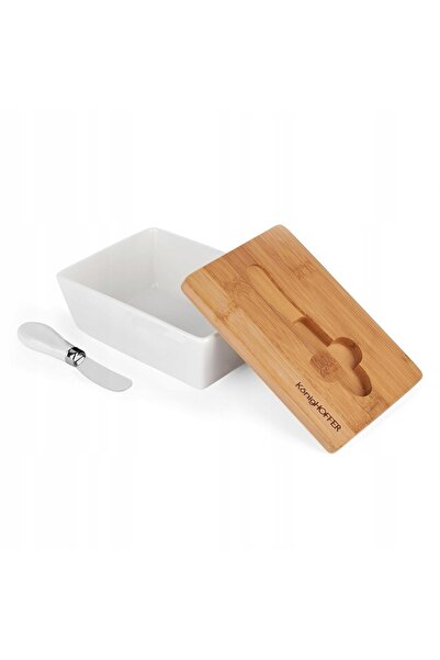 Konighoffer Recipient alimentar din porțelan cu capac și cuțit, alb