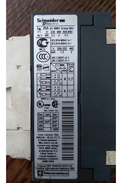 Schneider Electric AC3 9A 3P Bobină Contactor Motor 24VDC SCHNEIDER TESYS DEC...