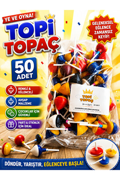 Minikoo Kids 50 Adet Topitop Topaç Oyuncağı | Renkli Klasik Çevirmeli Topaç Seti