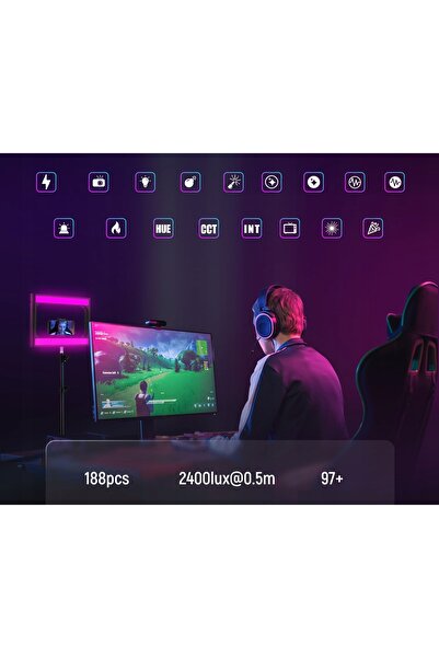 NO BRAND Lampă LED 20W RGB cu Grilă de prindere, Suport telefon ISO 1/4, Blue...