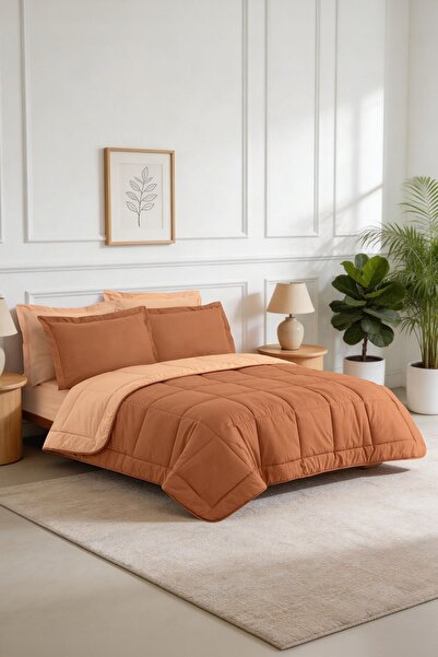 Menderes Home La Notte Ranforce Solid Colors Brown Single Bed Set 155X215 + 1...