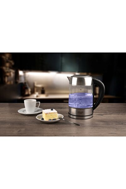 adler Fierbător electric fără fir din sticlă, 1.7L, LCD, 2200W, cu control al...