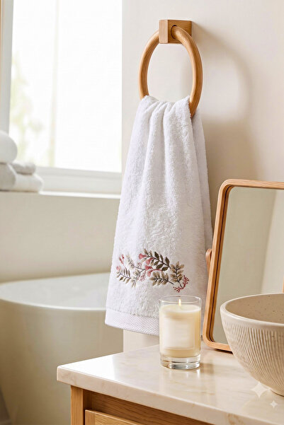 TEOHOMELİNENS Floral Embroidered Bamboo Hand & Face Towel, Set of 2, 60% Bamb...