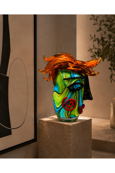 hediyeconcepti El Yapımı Murano Cam Sanat Objesi – Modern Soyut Yüz Formunda ...