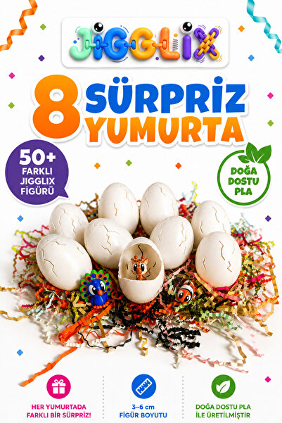 JİGGLİX 8'li Sürpriz Yumurta Seti - Koleksiyonluk Mini Hayvan Figürleri Sürpr...