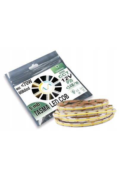 NO BRAND Bandă LED COB 12 V, 608 diode, 14 W/m, lungime 5 m, seria MULTIWHITE...