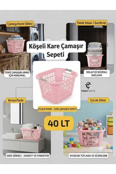 ÇEÇEN HOME (1 Adet) Köşeli Kare Çamaşır Sepeti 40Litre Kare Çamaşır Selesi , ...