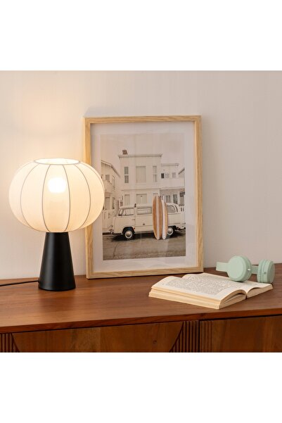 Atmosphera LAMPĂ DE NOAPTE NEAGRĂ CU ABATJUR DIN BUMBAC ALB 25 CM x 33 CM