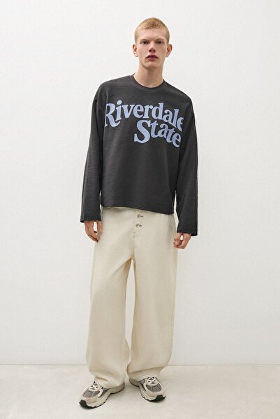 Bershka Baskılı bisiklet yaka sweatshirt