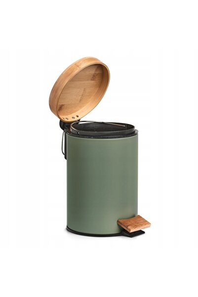 zeller COȘ DE BAIE CU CAPAC DIN BAMBUS, METAL VERDE, 3 L, 16.8X24 CM