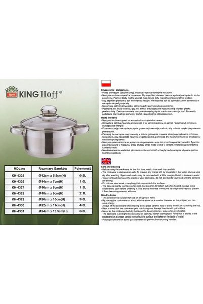 Kinghoff Oală din oțel inoxidabil 1,5L KLAUSBERG pentru inducție cu capac