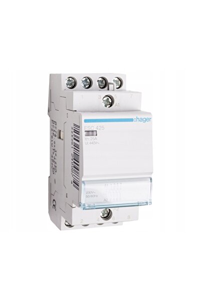 hager Contactor Modular, Bobină de instalare, 2P, 25A, 4NO, 230V, pentru șină...
