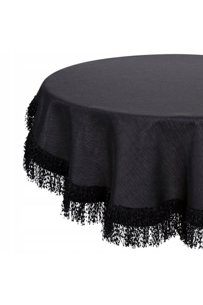 Eurofirany O față de masă elegantă JASPER, rotundă, 150, neagră, cu franjuri,...