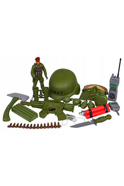 Ramiz Set Soldat MEGA: Cască, Pușcă, Figurină cu picioare și brațe mobile