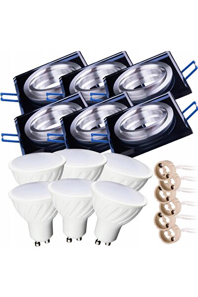 NO BRAND 6x Corp de iluminat RUCHOMA, sticlă pătrată, negru + bec GU10 LED 8W...