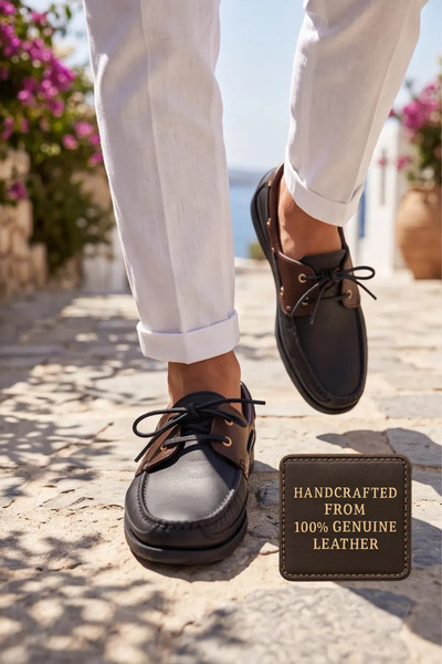 Liarca Blue Boy Marina – Black Brown Genuine Leather Luxury Men's Boat Shoes,...