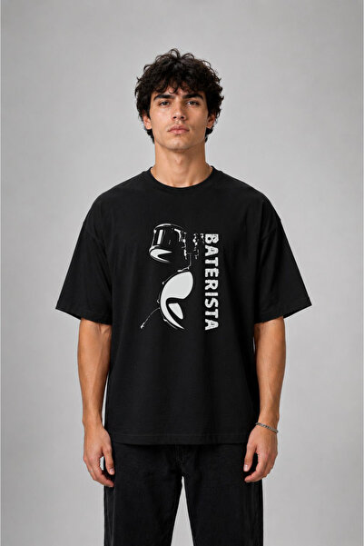 cesita Drum Drummer Printed Cotton Black T-Shirt T-Shirt