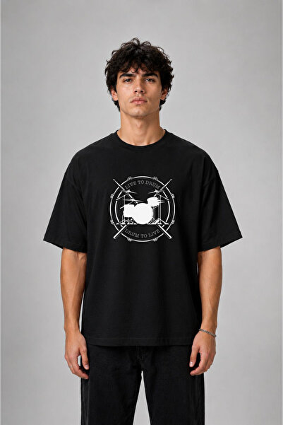 cesita Drum Drummer Printed Cotton Black T-Shirt T-Shirt